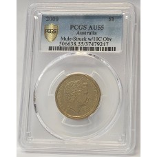 AUSTRALIA 2000 . ONE 1 DOLLAR COIN . ERROR . MULE . STRUCK ON TEN 10 CENTS